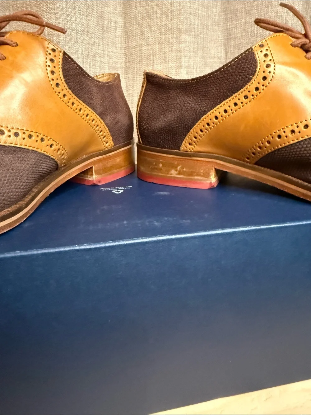 Cole Haan Colton Leather Fabric Saddle Oxford Shoes 8.5 M Brown